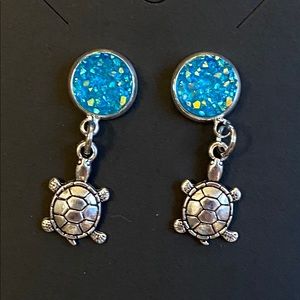 STERLING SILVER Plated, Turquoise Druzy, Turtles